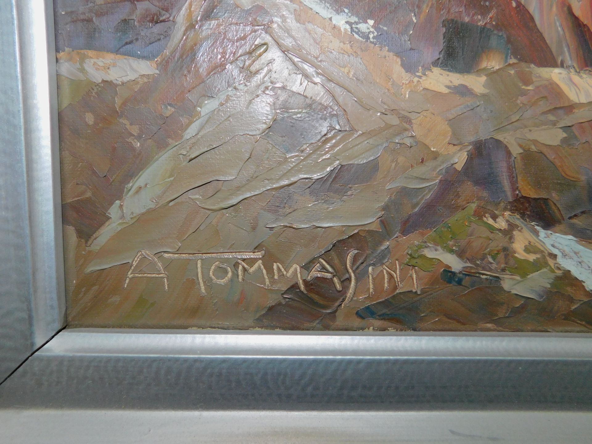 Augusto Tommasini, Italien 19./20.Jh. "Dolomiten" sig., Öl/Leinwand, 65 x 75 cm, m.R. - Bild 3 aus 4