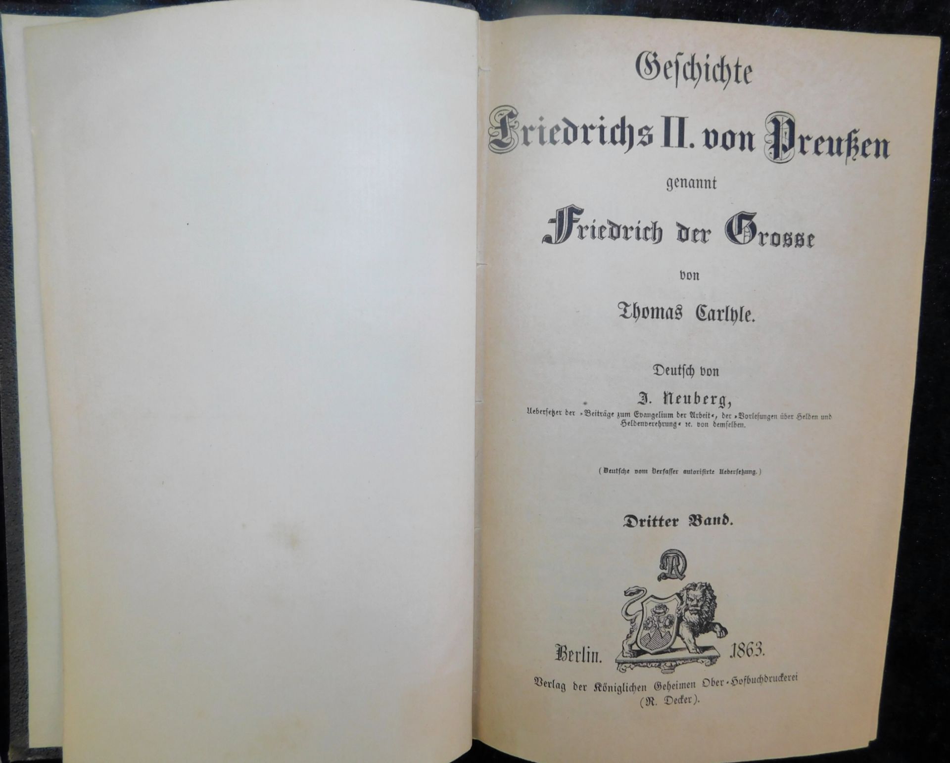 Friedrich der Große, In 5 Bänden, Thomas Carlyle, Deutsch von J. Neuberg, Verlag R. Decker, Berlin 1 - Image 4 of 6