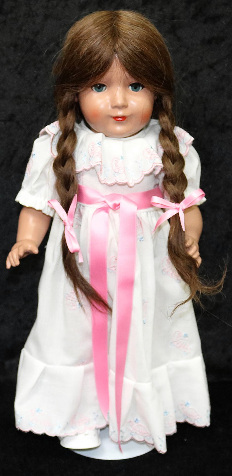 Puppe Schildkröt Mädchen, Echthaar, Gr. 46, 1980er Jahre