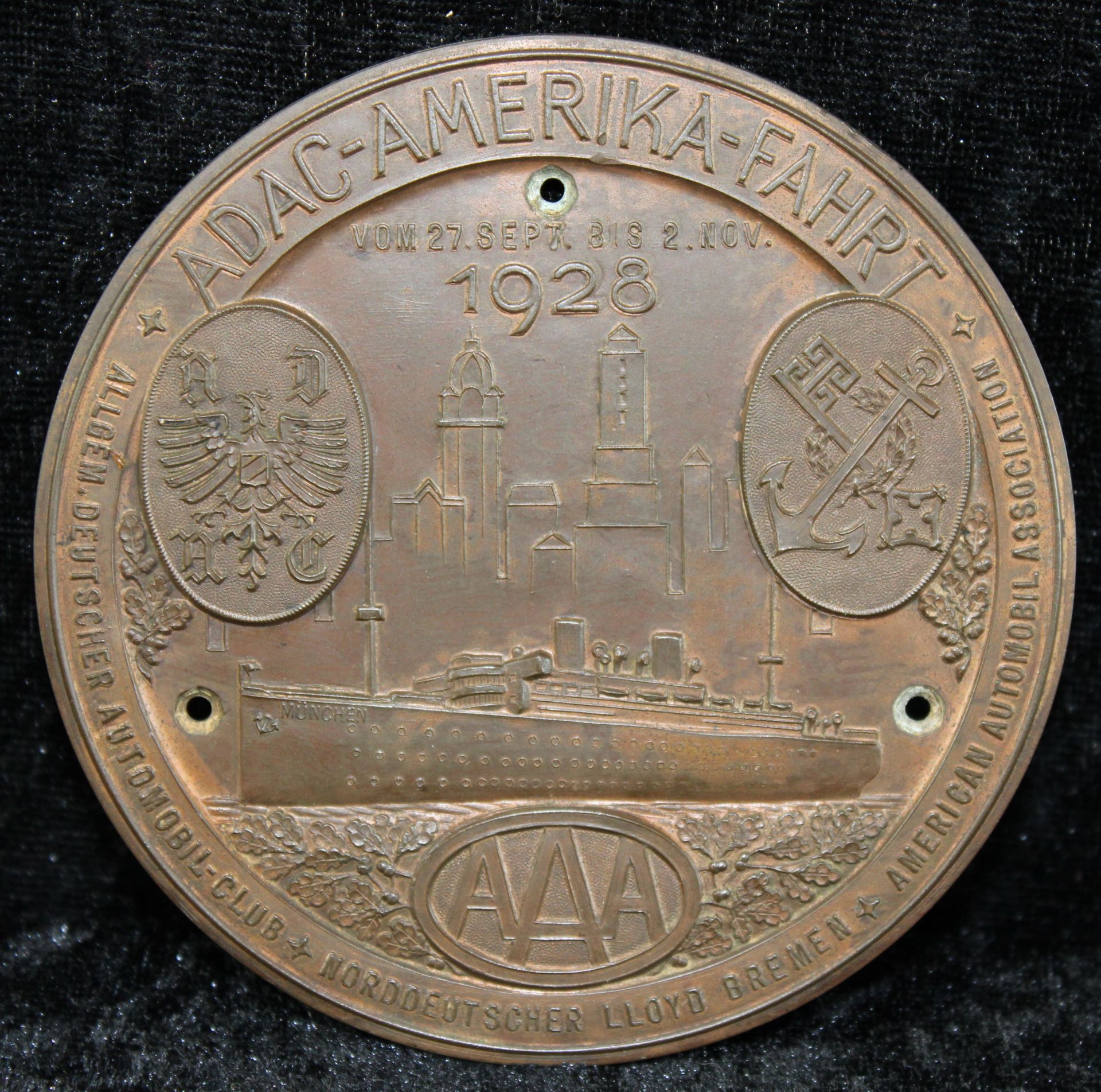 ADAC Plakette Amerika Fahrt , Von 27. September bis 2. November 1928, Ø 10 cm