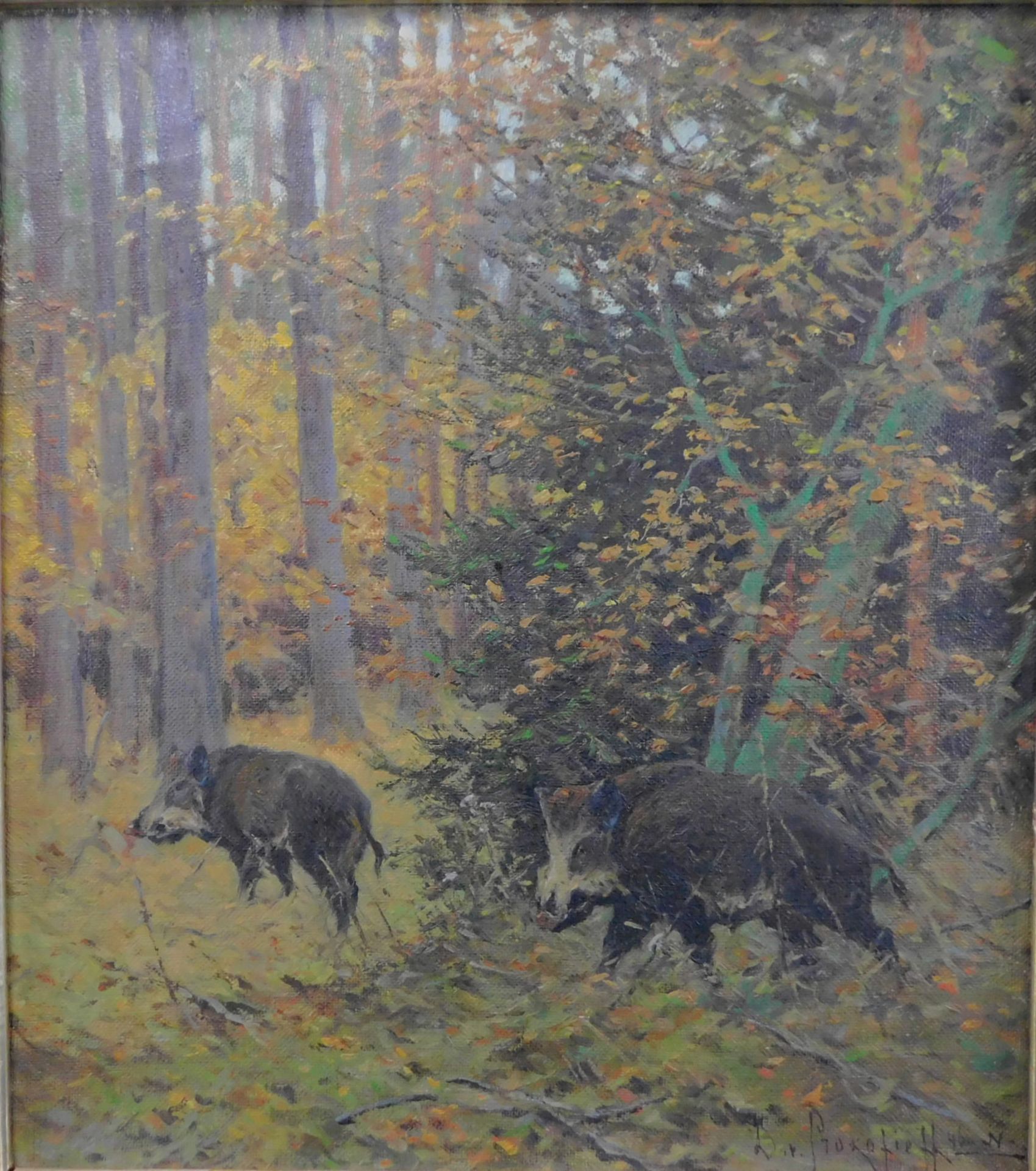 Dimitri von Prokofieff *1870-1944, russ. Maler, "Wildschweine" Öl auf Leinw., sig. u.dat. (19)46 - Image 2 of 5