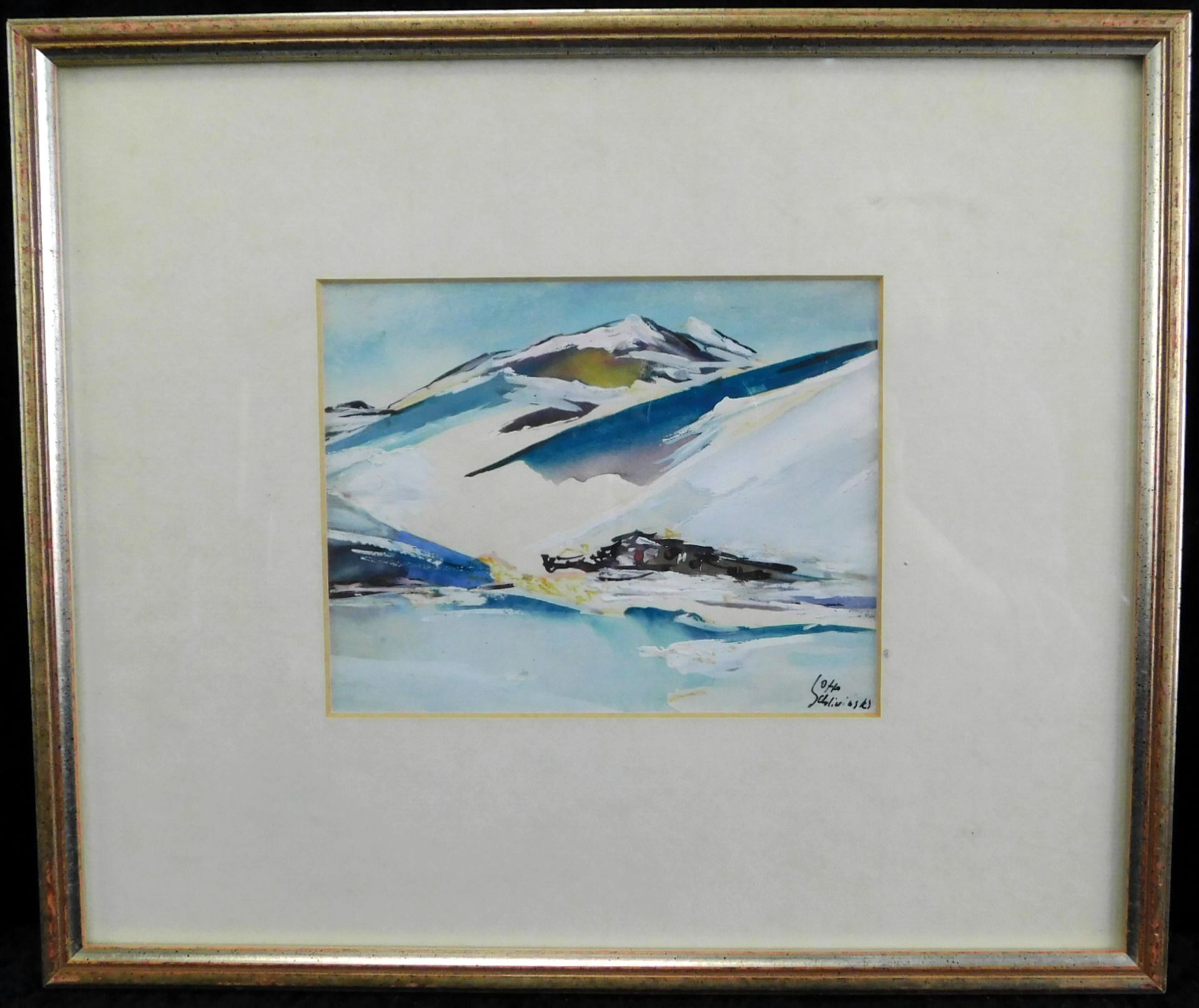 Otto Schliwinski, *1928, Mischtechnik "Gehöft i. d. Bergen" sig u. r., 12x15,5 cm - Bild 2 aus 3