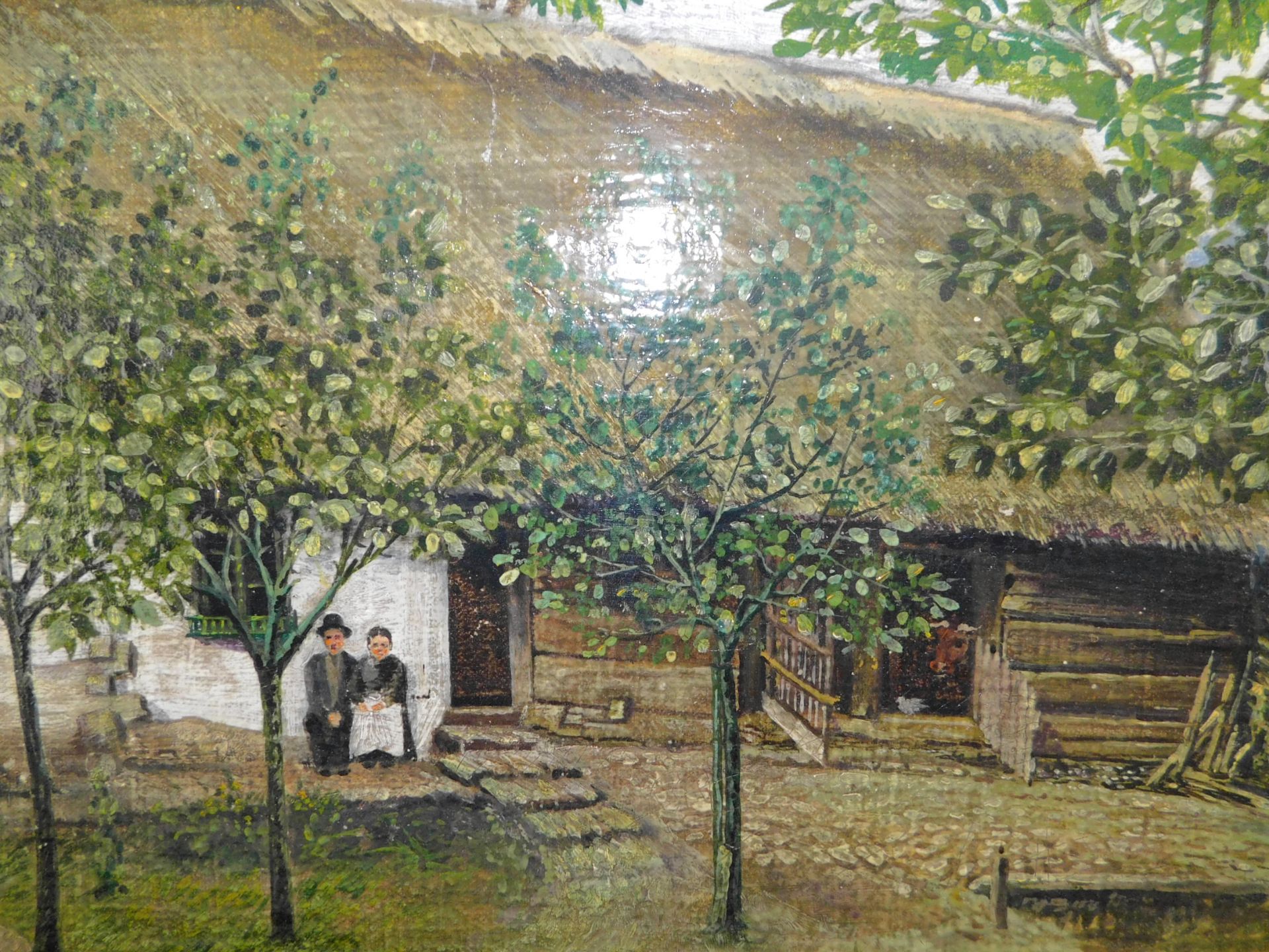 Unbek. Künstler, "Dörfliche Idylle", um 1900, Öl auf Platte, unsig., 45 x 60 cm, m.R. - Bild 3 aus 4