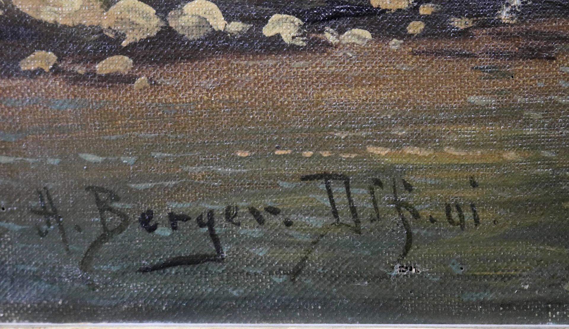 H. Berger, Ddf. 1.H.20.Jh. "Mann im Boot auf Fluss", sig., dat. u. Ortbez., Öl/Leinwand, - Image 3 of 4