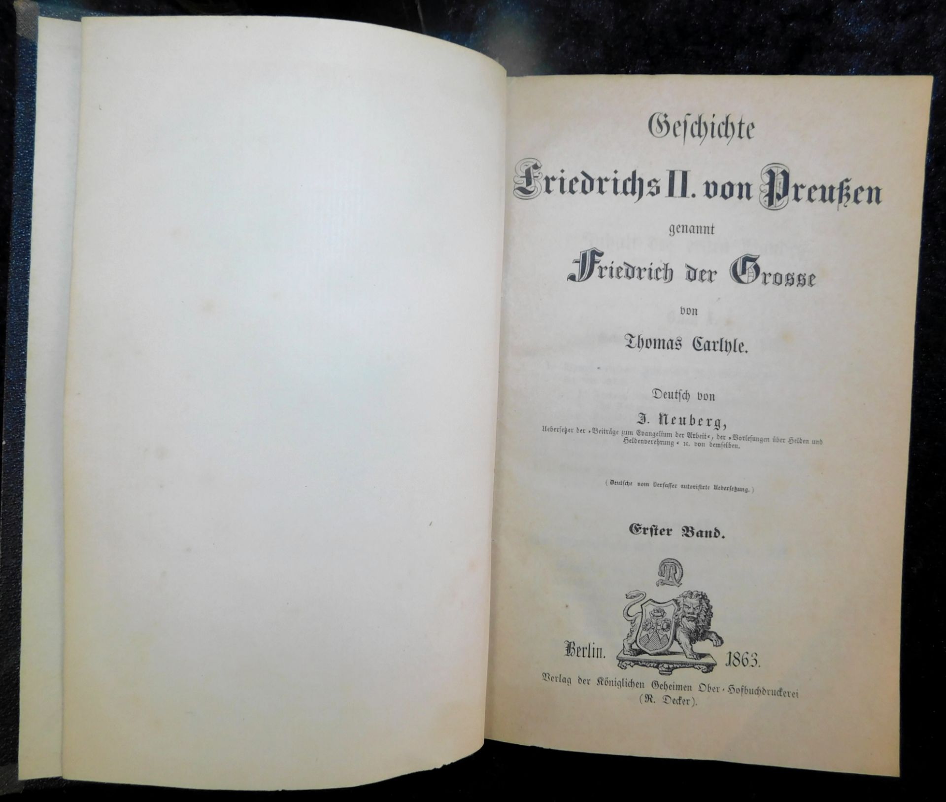 Friedrich der Große, 5 Bände, Thomas Carlyle, Verlag R. Decker, Berlin 1863 - Image 2 of 6