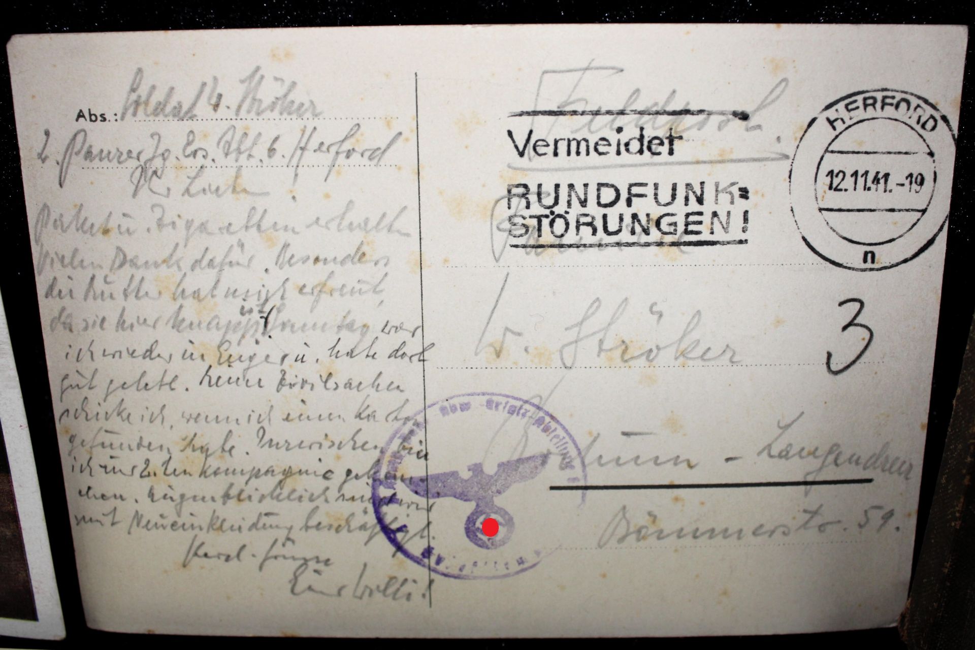 3. Reich, Urkundengruppe, Dienstzeit-Ausweis, Winterschlacht i. Osten, Verwundetenabz., Postkarten, - Image 3 of 5