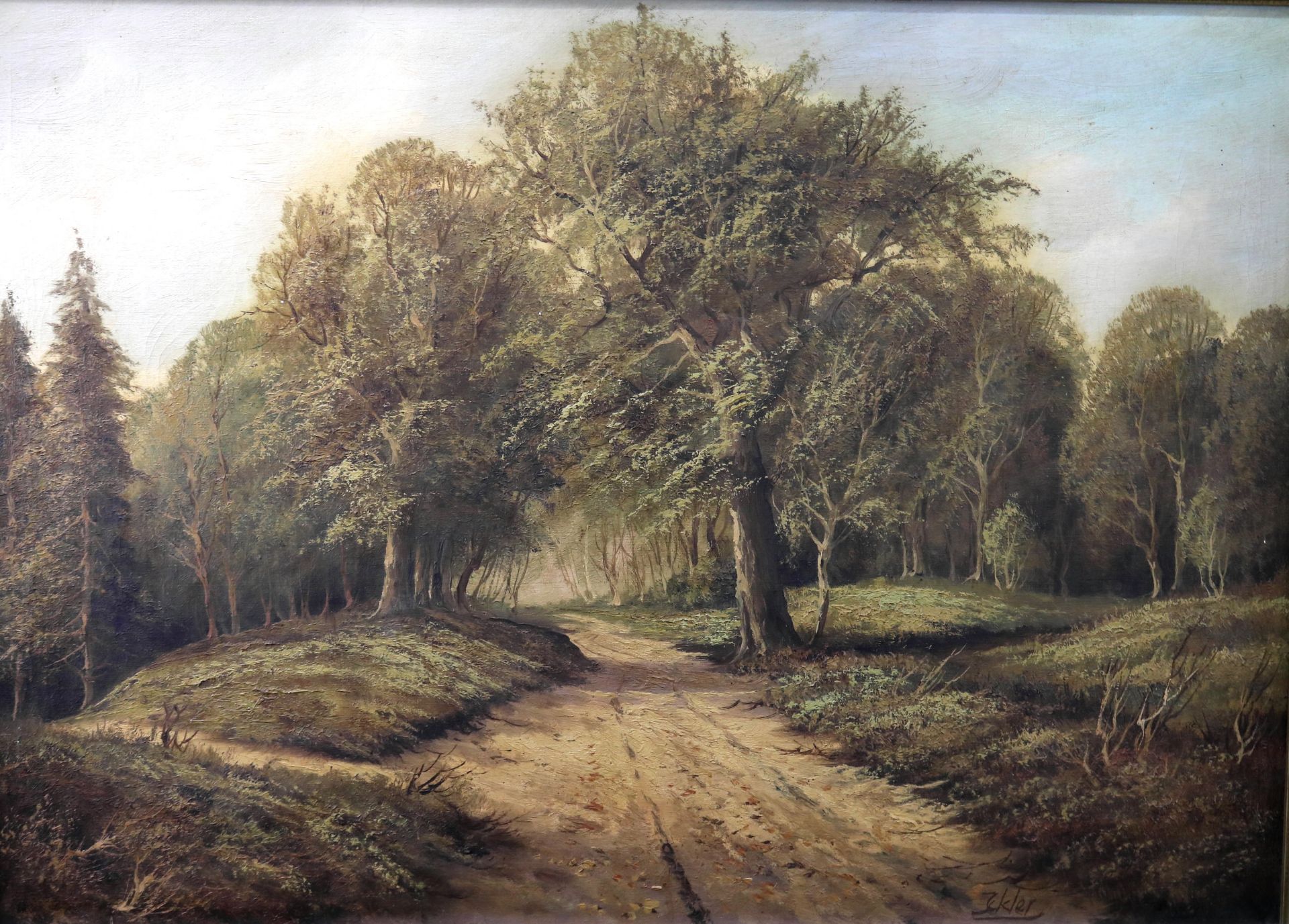 "Waldweg", sign. u. re. "Ickler", Öl/Leinwand, 2. H. 20. Jh., 50 x 70 cm - Image 3 of 4