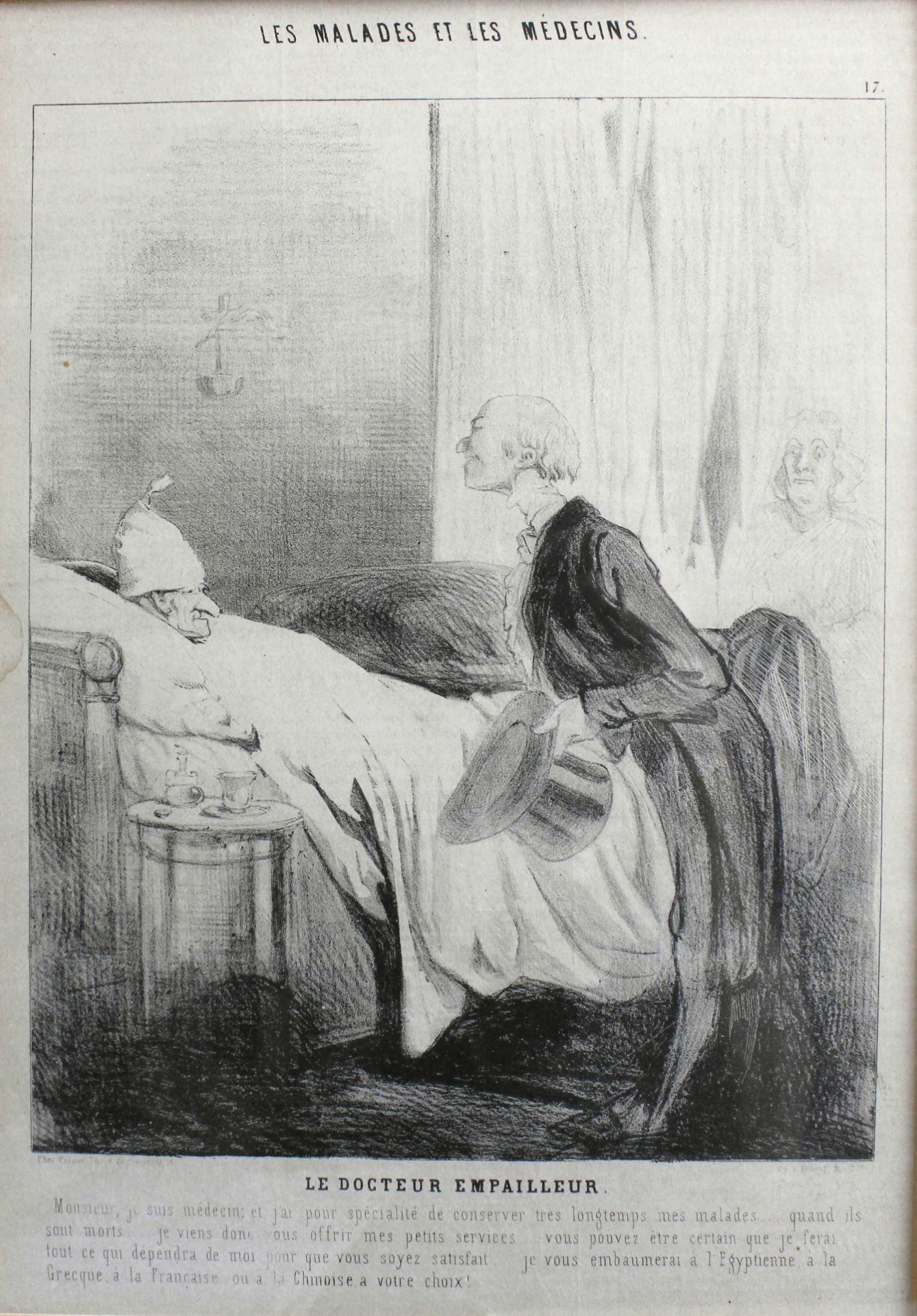 Lithographie um 1870 a. d. Serie "Les malades et les medicins" Titel "Le docteur empailleur" 30,5 x - Bild 2 aus 3