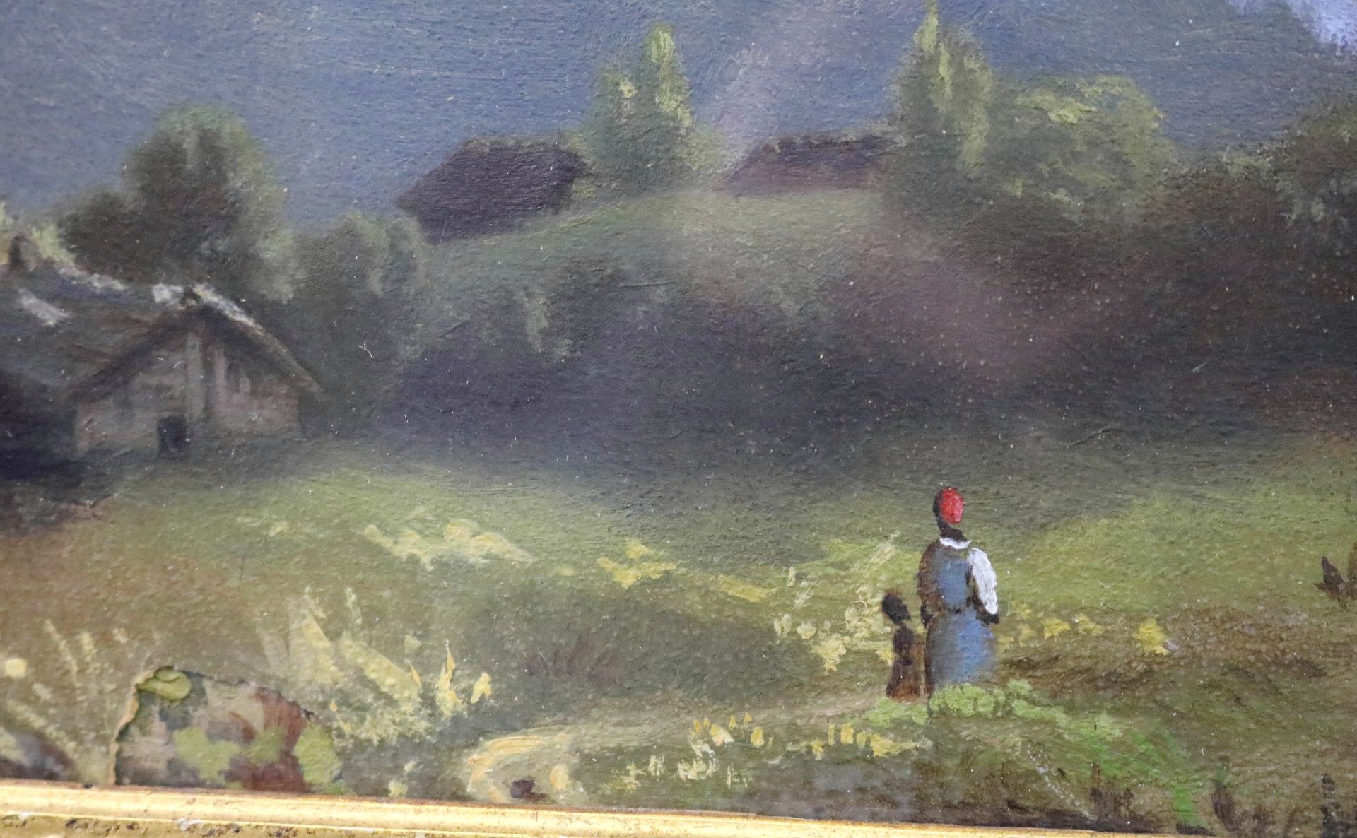 Unbek. Künstler, Landschaft Champéry (Schweiz), Mischtechnik/Platte, um 1860, 25 x 32,5 cm - Image 2 of 3