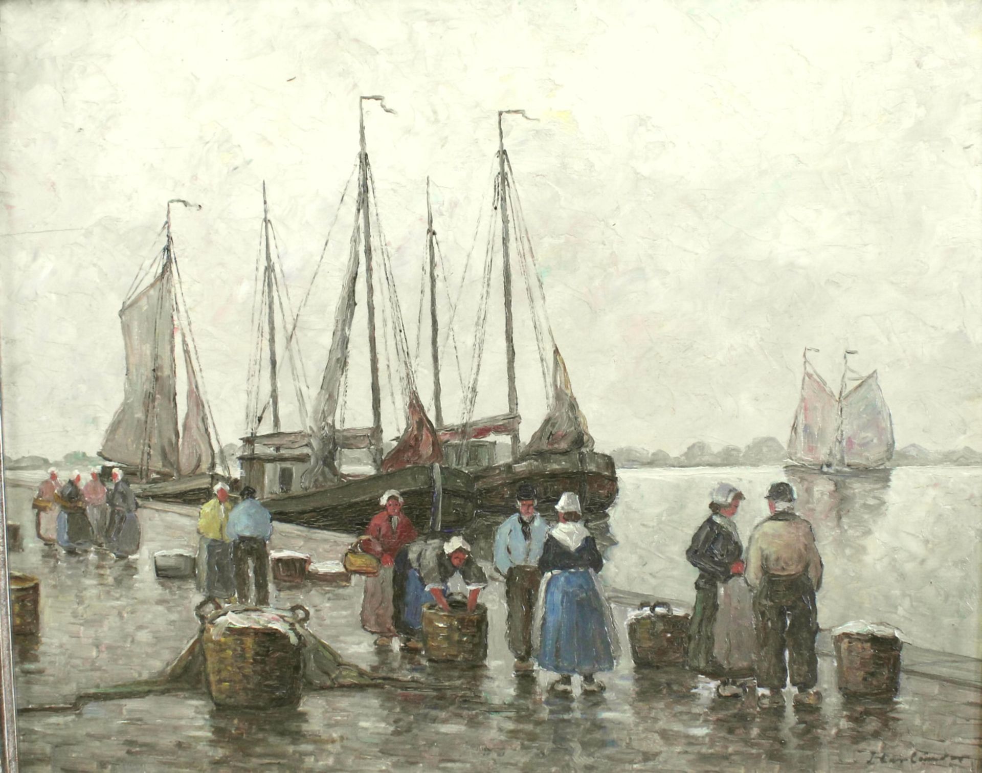 Hans Harländer *1880 Hamburg-1943 Arnstadt "Holländische Hafenszene" Öl/Platte, signiert, 50 x 40 cm - Image 2 of 6