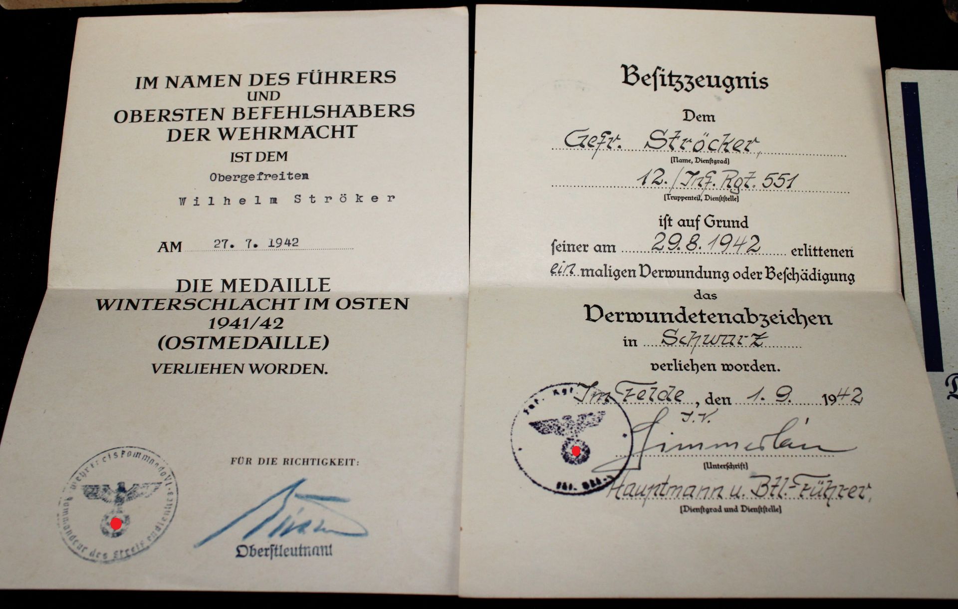 3. Reich, Urkundengruppe, Dienstzeit-Ausweis, Winterschlacht i. Osten, Verwundetenabz., Postkarten, - Image 2 of 5