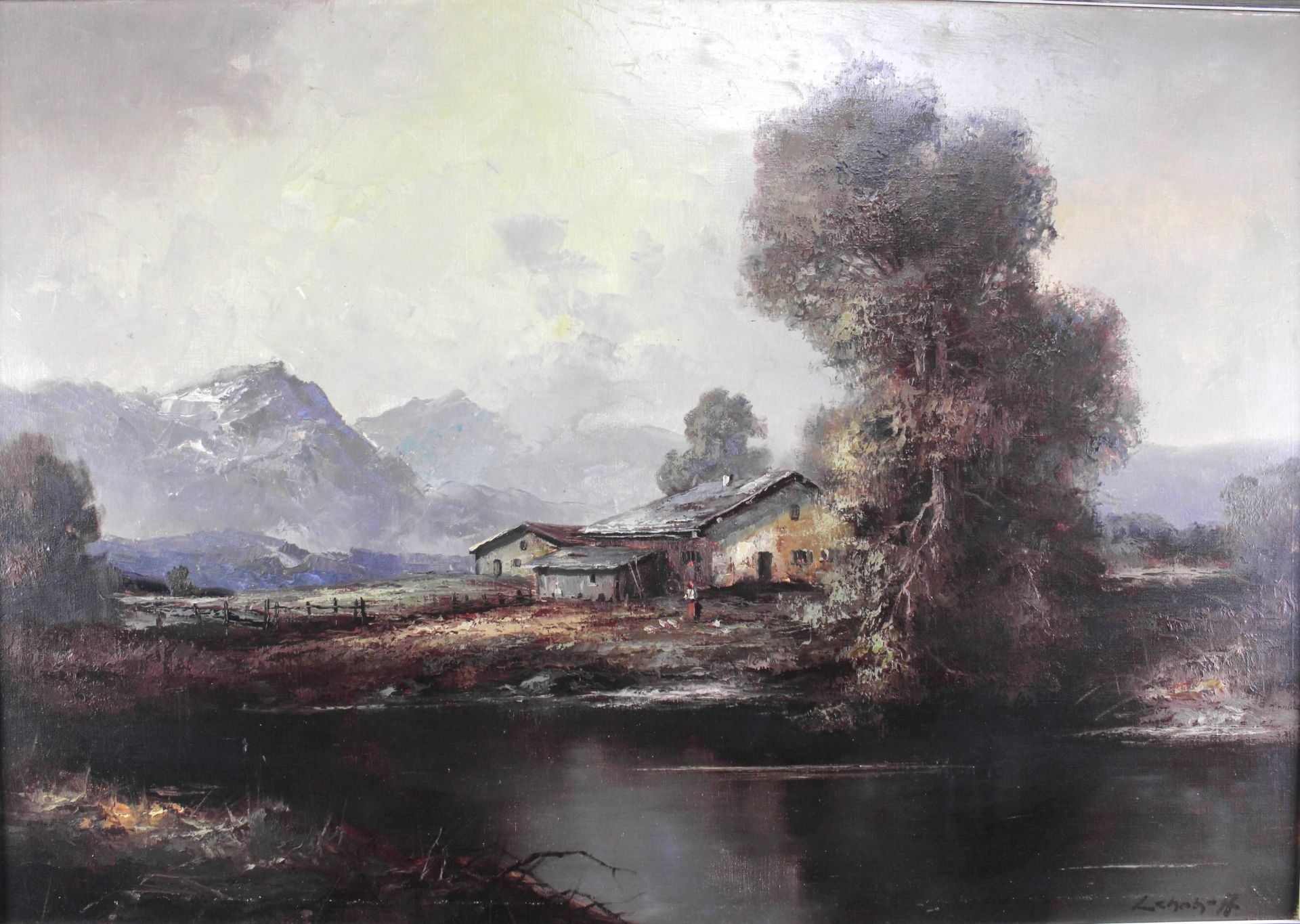 G. Lehnhoff *1920 Wien "Hütte im Voralpenland" Öl/Leinwand, signiert, 70 x 100 cm, R. - Image 2 of 5