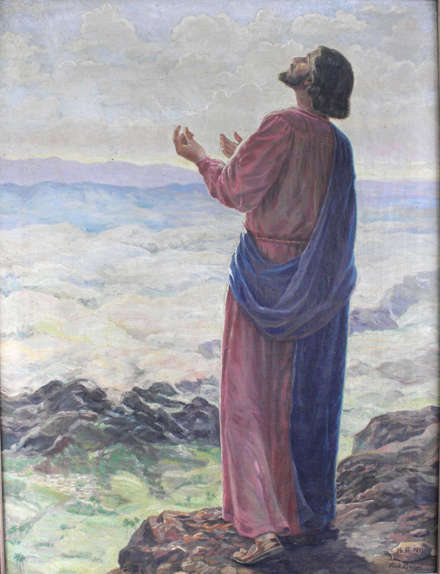 Vladimir Zlamal, Tschechei 20.Jh. "Jesus auf dem Berg" Öl/Leinwand, sig. u. dat. 1935, 106 x 80 cm - Image 2 of 5