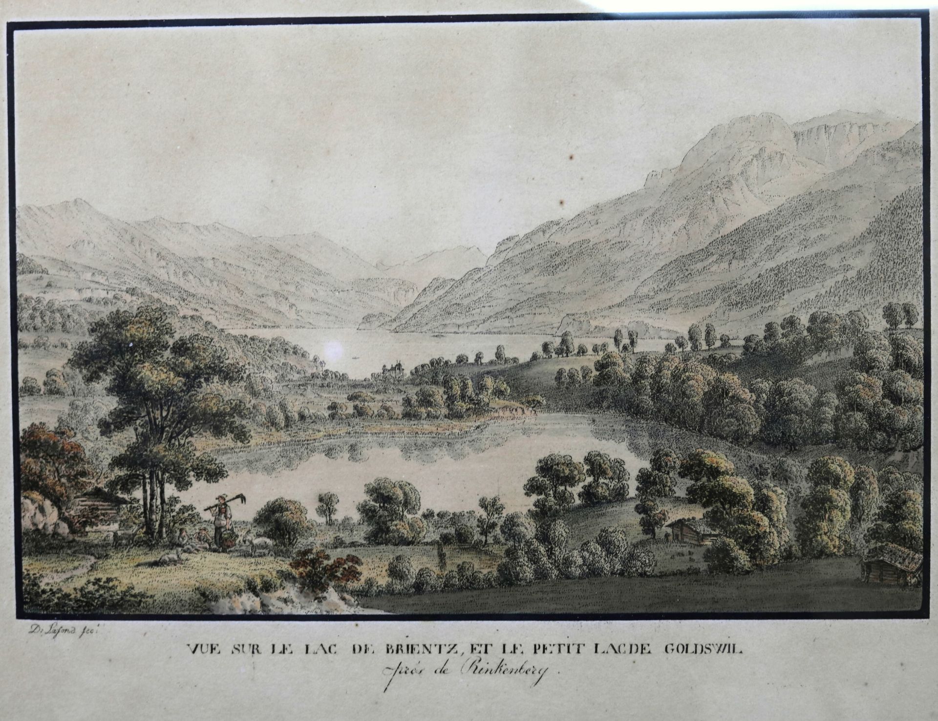Kupferstich Simon Daniel Lafond (*1763-1831) "Vue sur le Lac de Brientz, et le petit Lac de Goldswil - Bild 2 aus 5