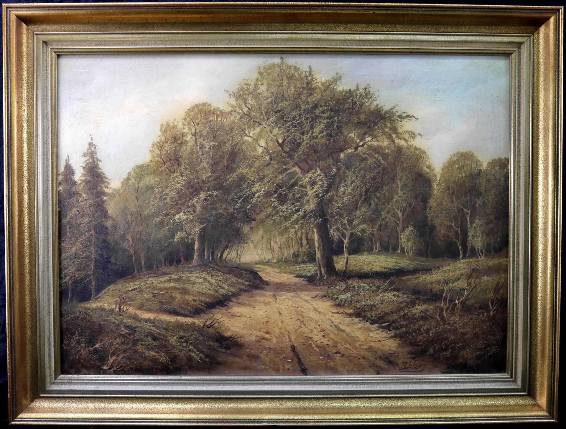 "Waldweg", sign. u. re. "Ickler", Öl/Leinwand, 2. H. 20. Jh., 50 x 70 cm