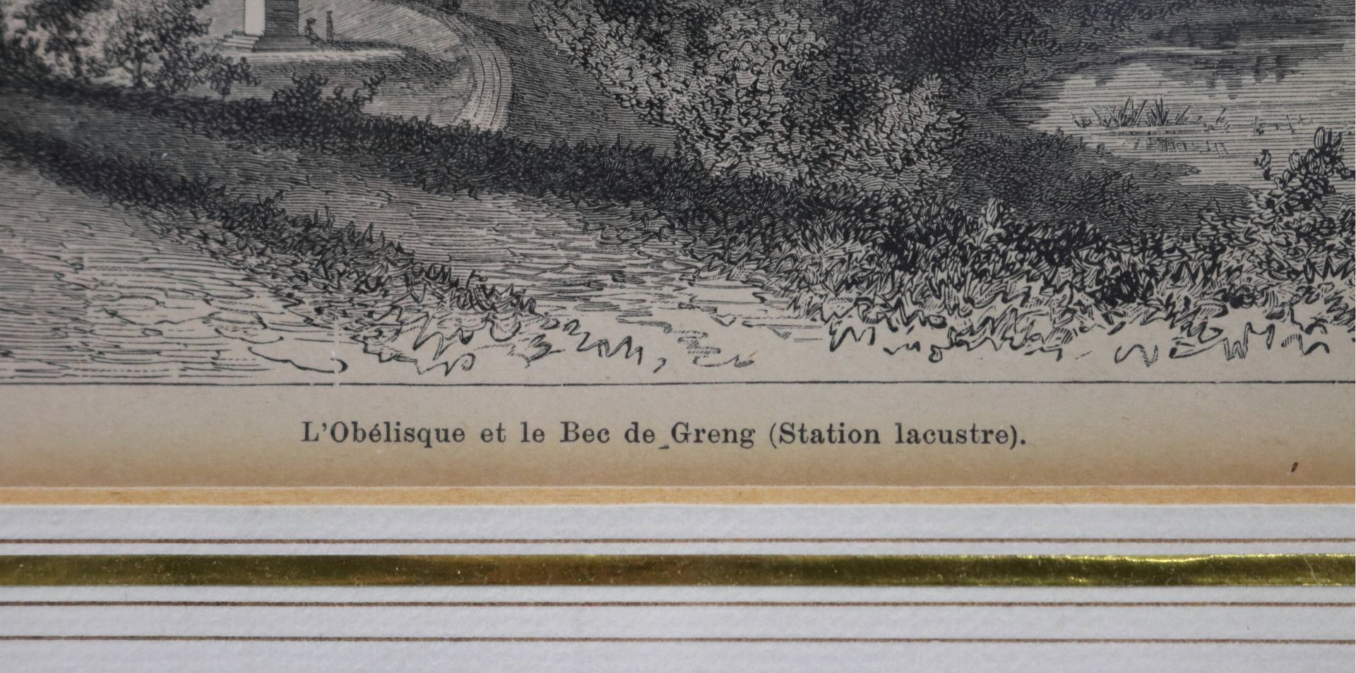 Kupferstich "L'Obélisque et le Bec de Greng (Station lacustre), 18. Jh., u.li. sign. "G. Roux" (spie - Bild 3 aus 5