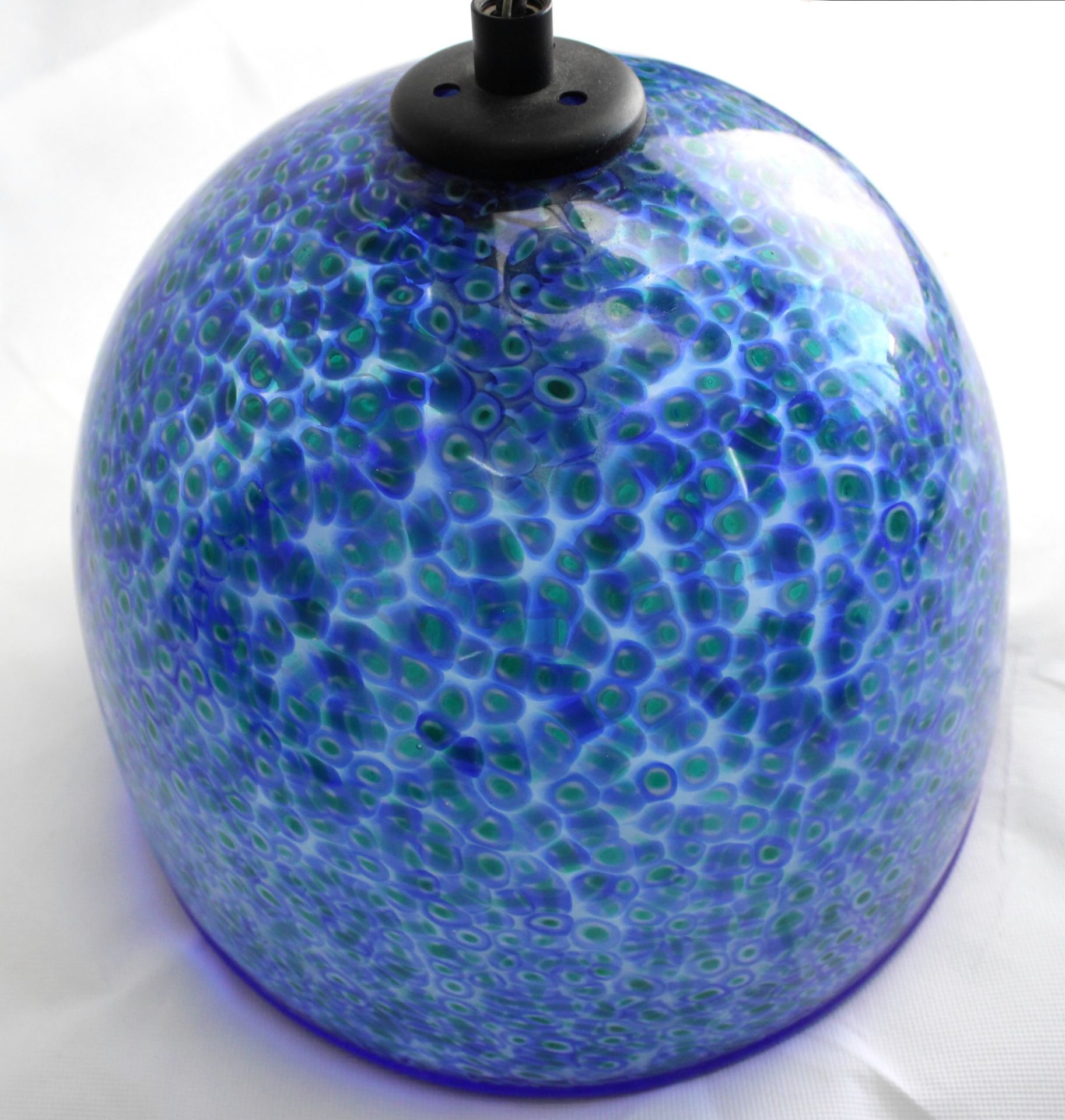 Deckenlampe, Bernhard Schagemann, Glasfachschule Zwiesel, blau/grüner Tupfendekor, Ø 25 cm - Image 2 of 2