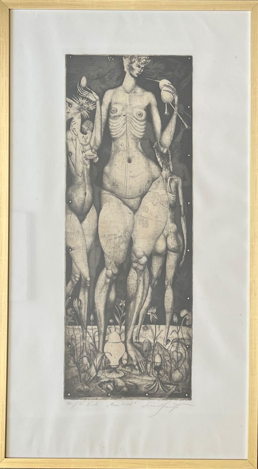 Ernst Fuchs (1930 - 2015 Wien), Maibild, 1949, Radierung, 73 x 27 cm bzw. 95 x 52 cm, nummeriert VII - Bild 3 aus 3