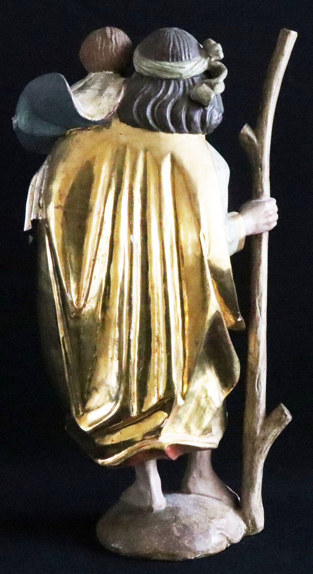 Hl. Christopherus, geschnitzte Figur mit farbiger Fassung und Vergoldung, H. 48 cm, teils kleine - Image 3 of 4