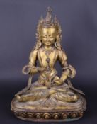 Nepal, 17./18. Jh., Urbuddha Vajrasattva, feuervergoldete Bronze mit eingelegten Schmucksteinen. Im 
