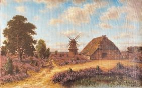 Carl WEINERT (1845-?), Landschaft mit Windmühle und Bauernhaus, signiert, Öl/Lwd, 55 x 86 cm<br>