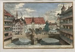 Nürnberg, kolorierter Kupferstich von Johann Adam Delsenbach (1687-1765), um 1735, "Die Anno 1700 ne