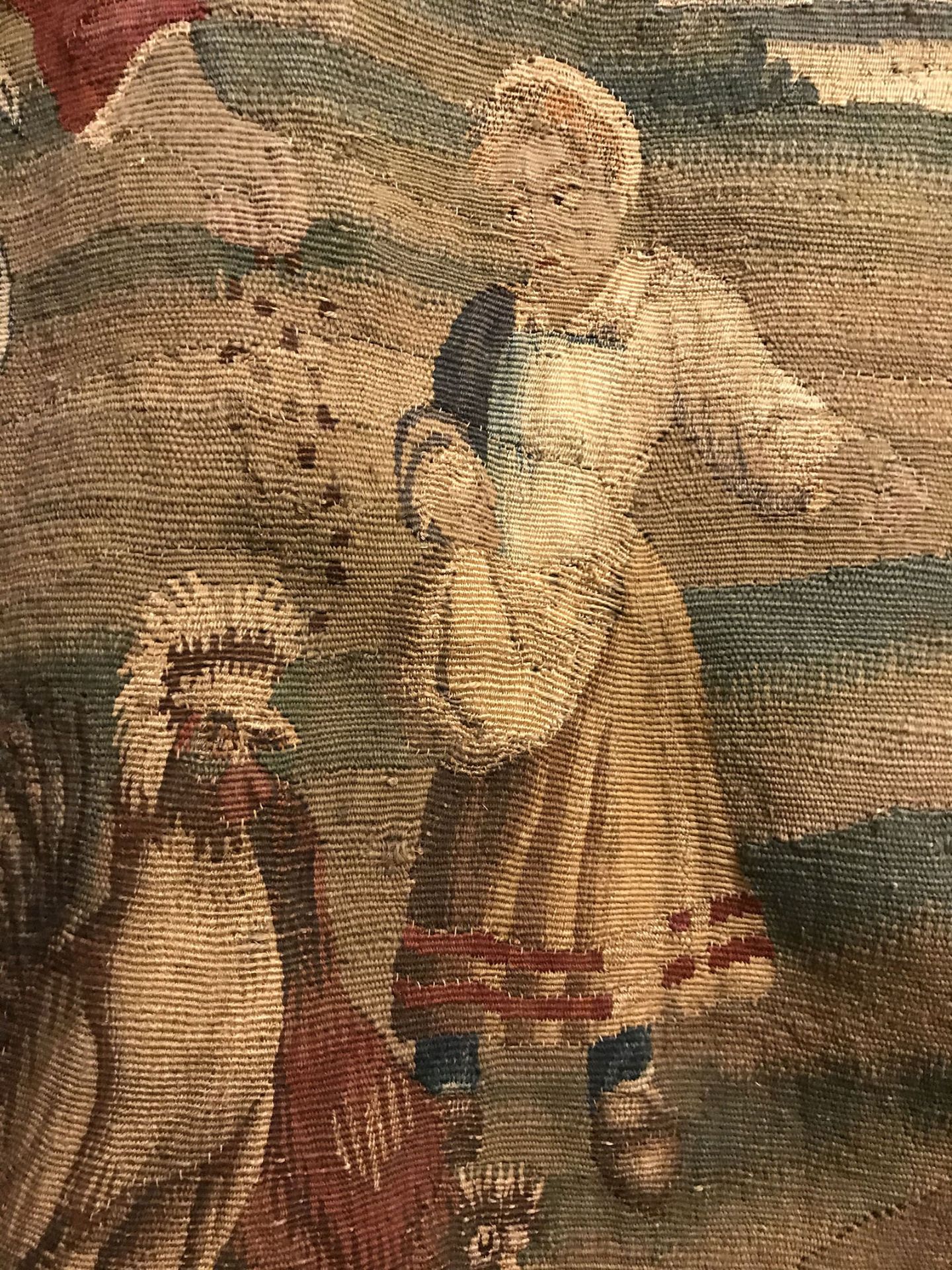 Wandteppich, Tapisserie, flämisch, 18. Jh., Frau und Kind füttern Hühner vor einem Bachlauf und - Bild 3 aus 4