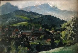 Otto HAMEL (1866-1950), Landschaft mit Dorf und Bergen, signiert und datiert '45, rücks. bez. Bercht