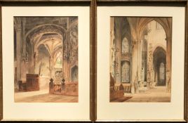 Carl Scharold (1769-1847), 2 Kircheninterieurs: feine Ausführungen der Kirchenräume mit gotischem Ma