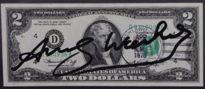 WARHOL, ANDY (1928-1987), 2 Dollar, Jefferson, 1976, Autograph,<br>Multiple entsprechend der Two-Dol