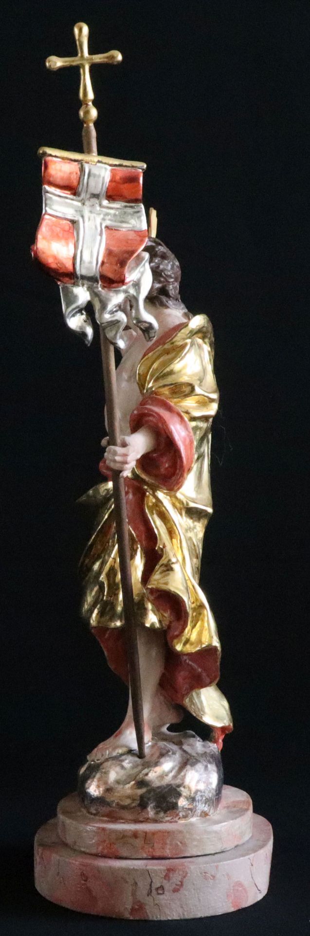Auferstandener, Oberammergau, geschnitzte Figur mit farbiger Fassung, H. 54 cm (mit Fahne 59 cm), kl - Bild 2 aus 4