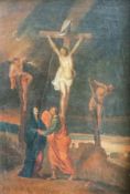 Unbekannter Maler, Franken, 18. Jh. Kreuzigungsszene mit den Schächern, Maria und Johannes Evangelis