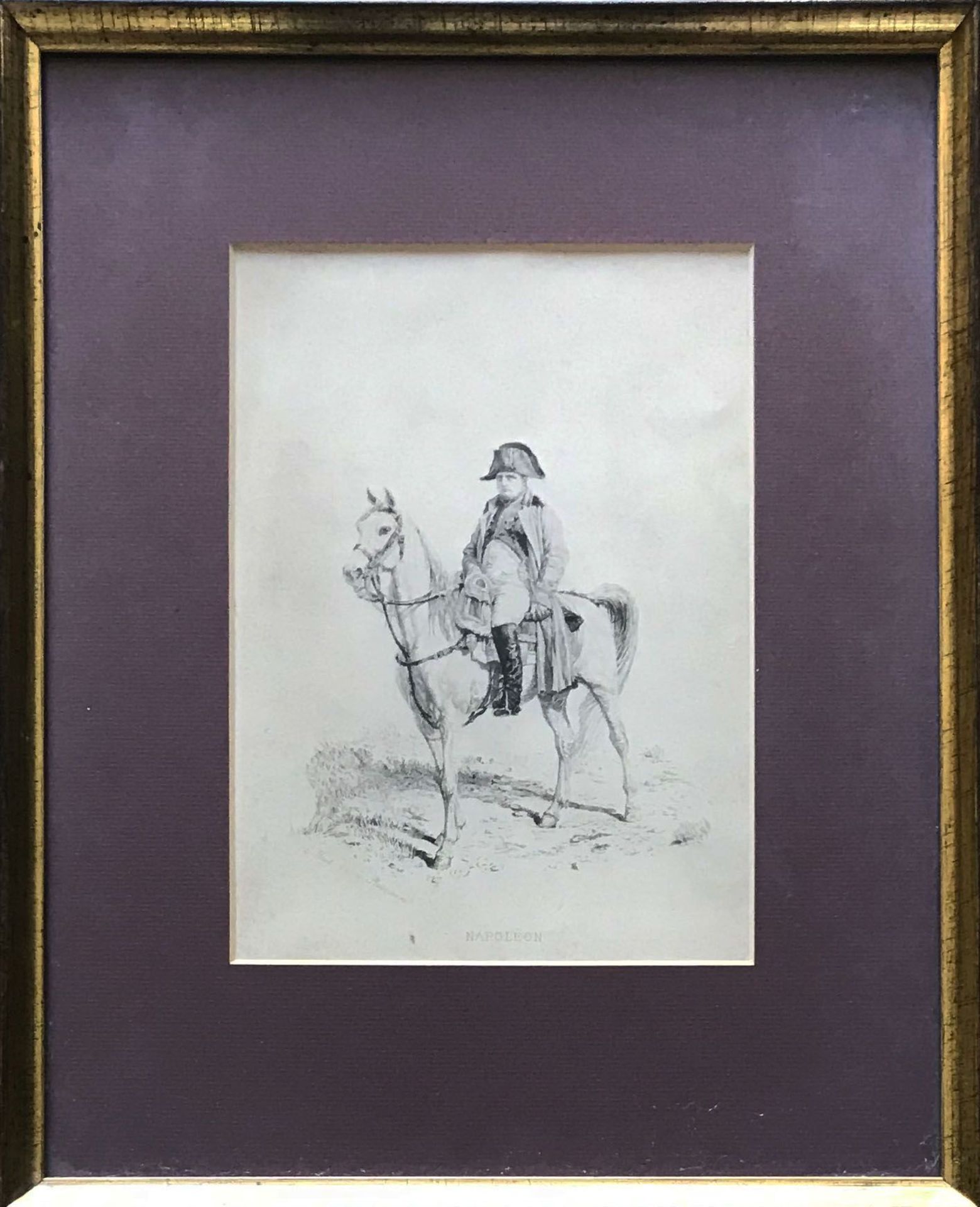 Napoleon zu Pferde, Lithographie, Ruel nach Meissonier, ca. 21 x 15 cm, Altersspuren - Bild 2 aus 2