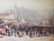 Ernst Heyn (1841-1894), Marktszene: buntes Treiben im Rahmen einer Prozession auf dem Marktplatz vor