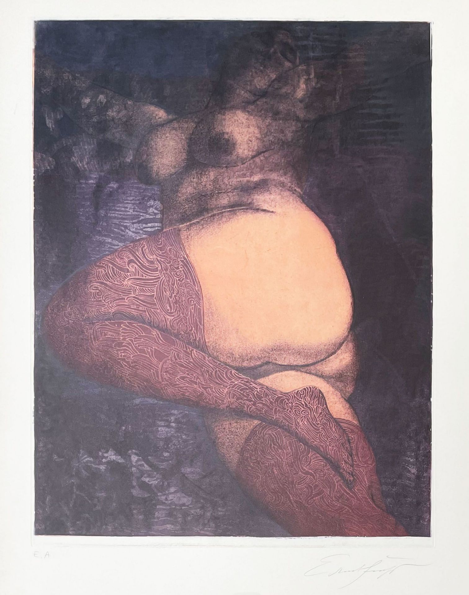 Ernst Fuchs (1930 - 2015 Wien), Im Bett oder Die große Nana, 1972, Farbaquatintaradierung, 66 x 50,5