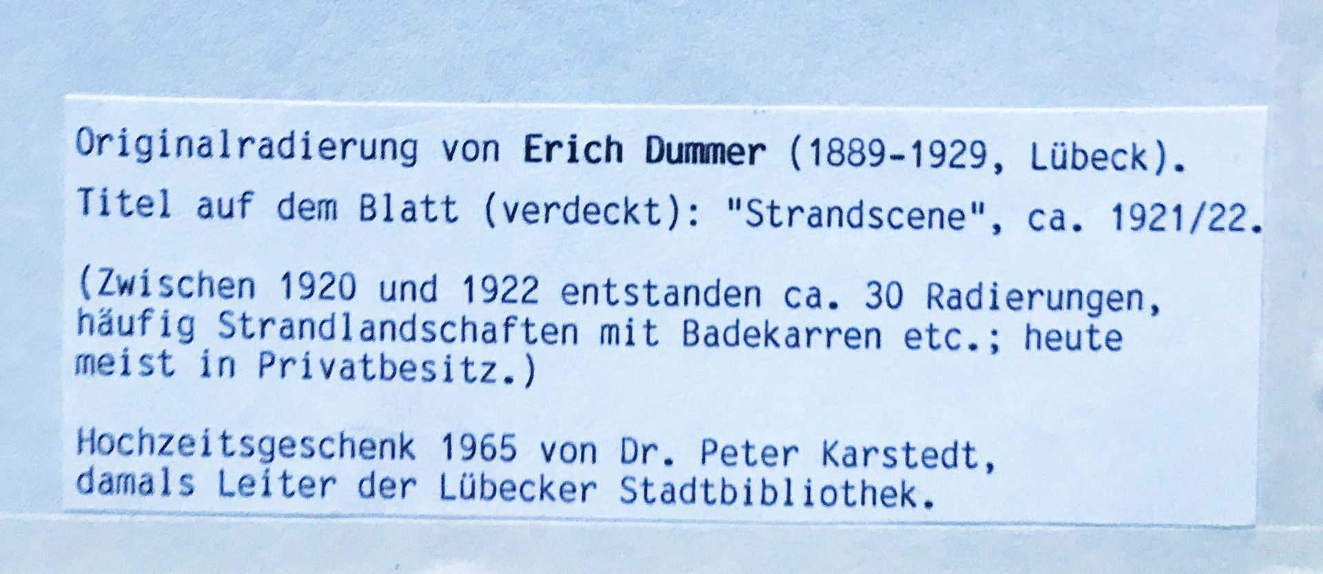 Erich Dummer (1889-1929, Lübecker Künstler), Strandszene mit Badekarren und Booten, ca. 1921/22, mon - Bild 3 aus 3