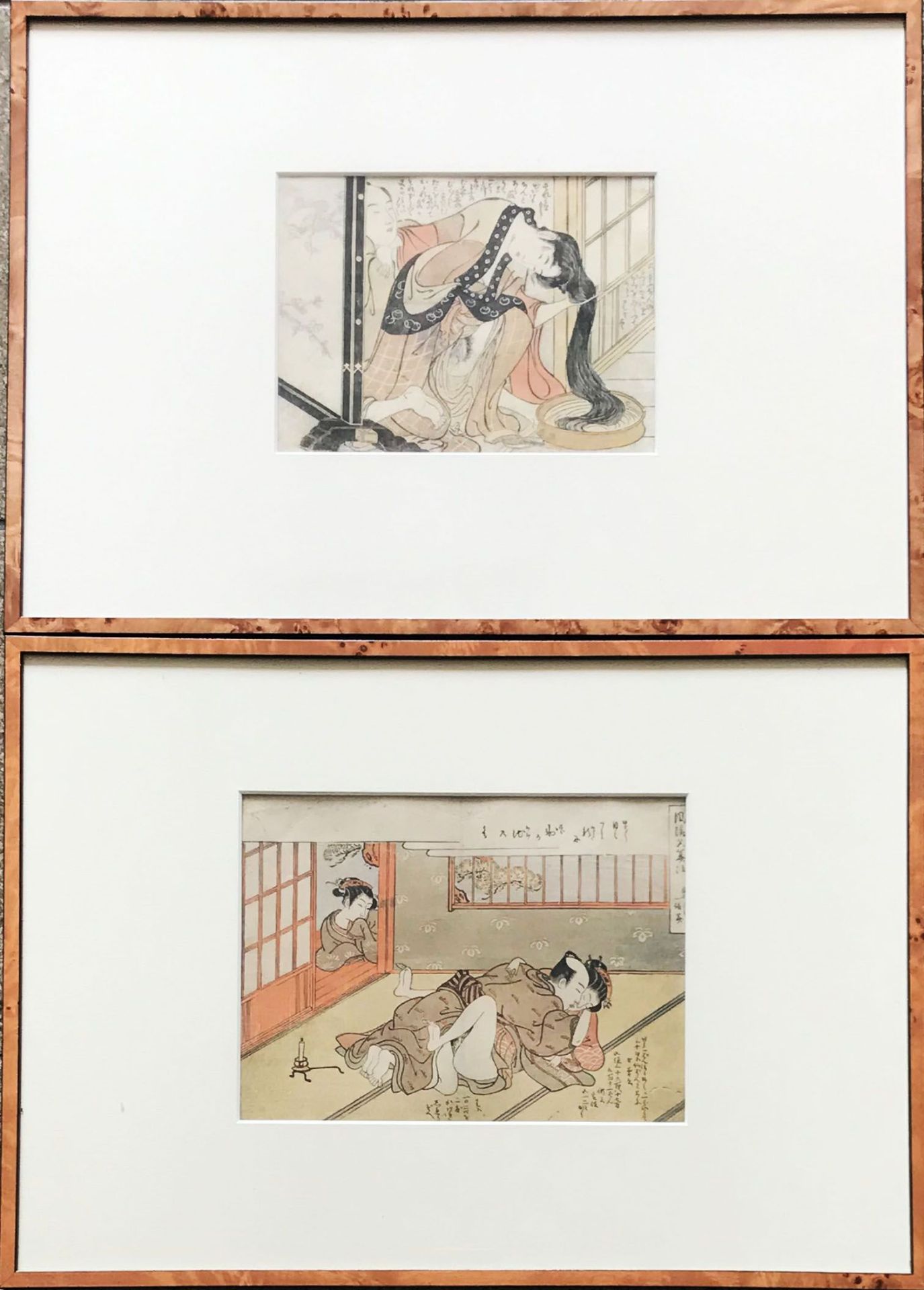 2 japanische Farbholzschnitte mit erotischen Darstellungen: Isoda Kôryusai (tätig ca. 1764-1788),
