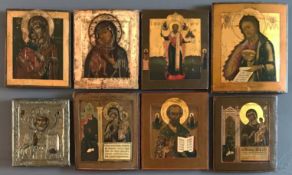 Acht Ikonen, Russland, 18./19. Jh., Madonnen-, Christus- und Heiligendarstellungen, eine Ikone mit M