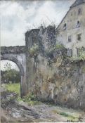 Carl Gustaf Hellquist (1851-1890), Schlossmauer mit Torbogen, sign. und dat 13. Juni 1886, Aquarell/