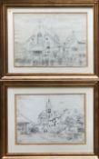 August Christian Geist (1835 - 1868), zwei Handzeichnungen: Stadtansicht mit gotischer Kirche und Fi