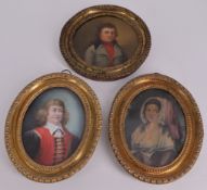 Drei Miniaturen, um 1800, Portraits der Familie Uswald, rücks. bez. "Carl Benjamin Uswald a. A. zu V