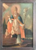 Unbekannter Maler, 18./19. Jh., Hl. Nikolaus mit den Knaben im Salzfass, Öl/Lwd. (aufgez.) 62,5 x 43