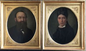 Adalbert Hock (1866-1949), Paar Portraits: Bruststücke eines Herren mit Bart und Brille sowie einer 