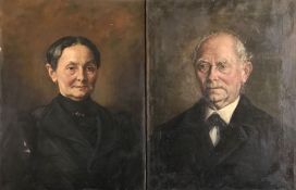 Unbekannter Künstler, 19. Jh., Paar Portraits: Älterer Herr und ältere Dame, der Mann signiert JEnde