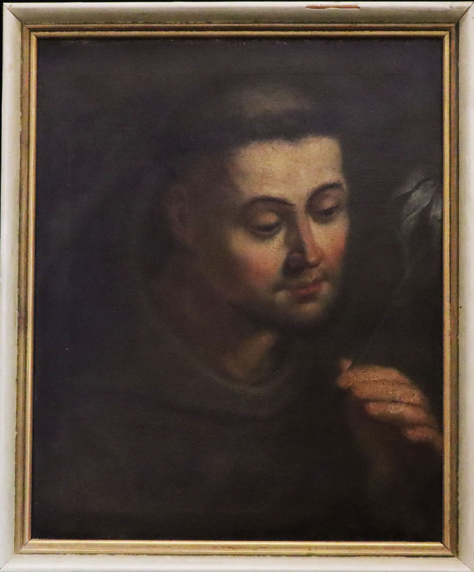 Unbekannter Maler, 18./19.Jh., Hl. Franziskus auf eine weiße Lilie in seiner Hand blickend, Öl/