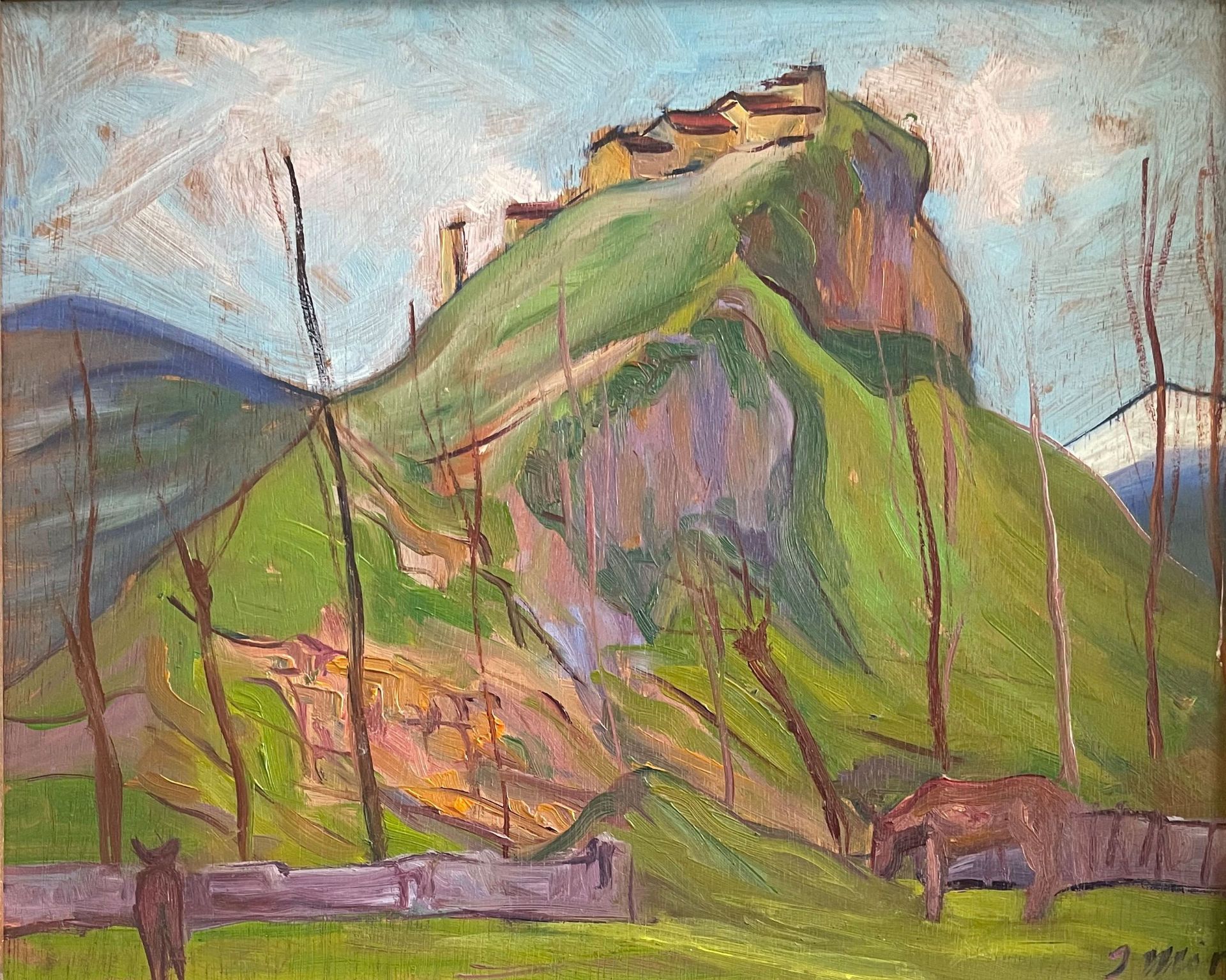 Joaquim Mir i Trinxet (1873-1940) zugeschr., katalanische Berglandschaft (Paisatge catalain) in Grün
