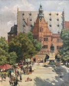 Erwin Bindewald (1897 Berlin - 1950 Würzburg), Ansicht des Rathauses in Schweinfurt mit buntem Treib