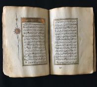Koran, arabischer Raum, wohl 18.Jh. Handschrift mit farbig und goldfarben illuminiertem Text und Rän