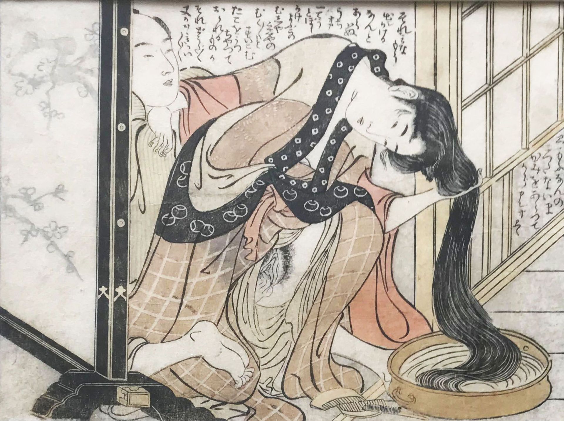 2 japanische Farbholzschnitte mit erotischen Darstellungen: Isoda Kôryusai (tätig ca. 1764-1788), - Image 3 of 3
