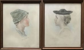 Hedwig von Schlieben (1882-?), Paar Lithographien: Portraits eines Jungen und eines Mädchens in alpe